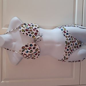 NWT Multicolor Leopard Print 2 Piece Halter Bikini L